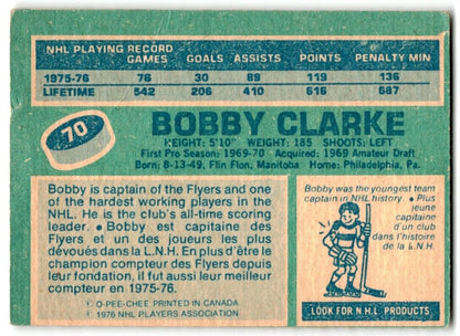 1976-77 O-Pee-Chee Bobby Clarke Philadelphia Flyers #70