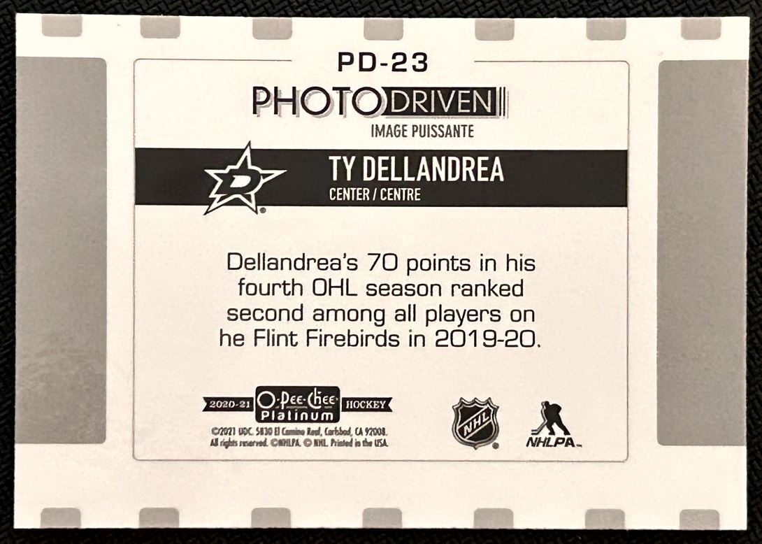 2020-21 O-Pee-Chee Platinum Photo Driven Ty Dellandrea Dallas Stars #PD-23