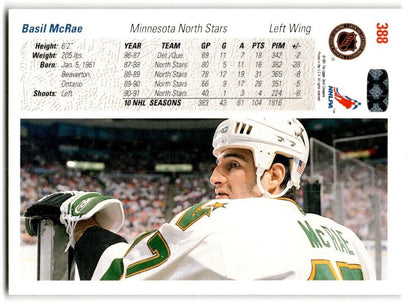 1991-92 Upper Deck Basil McRae Minnesota North Stars #388