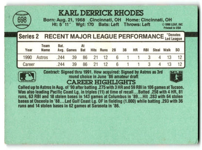 1991 Donruss Karl Rhodes Houston Astros #698