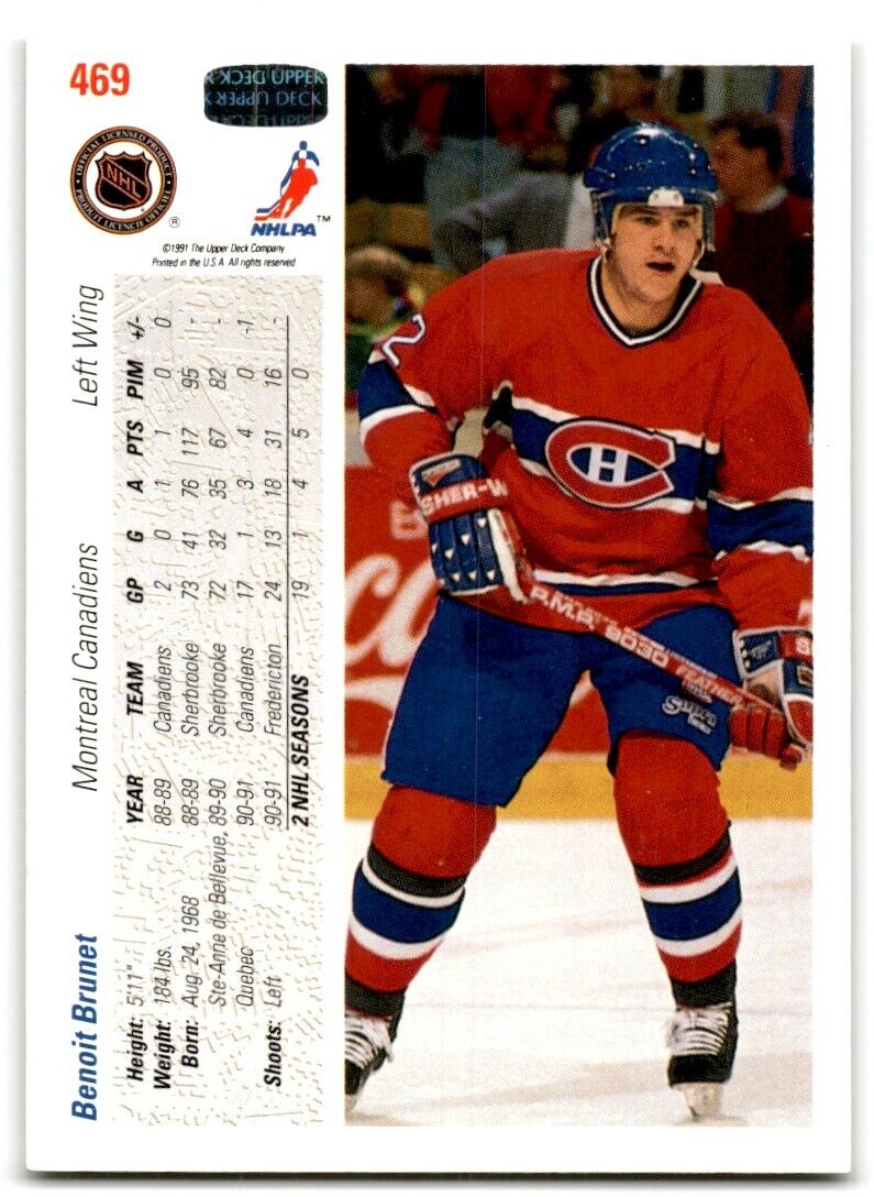 1991-92 Upper Deck Benoit Brunet Rookie Montreal Canadiens #469B