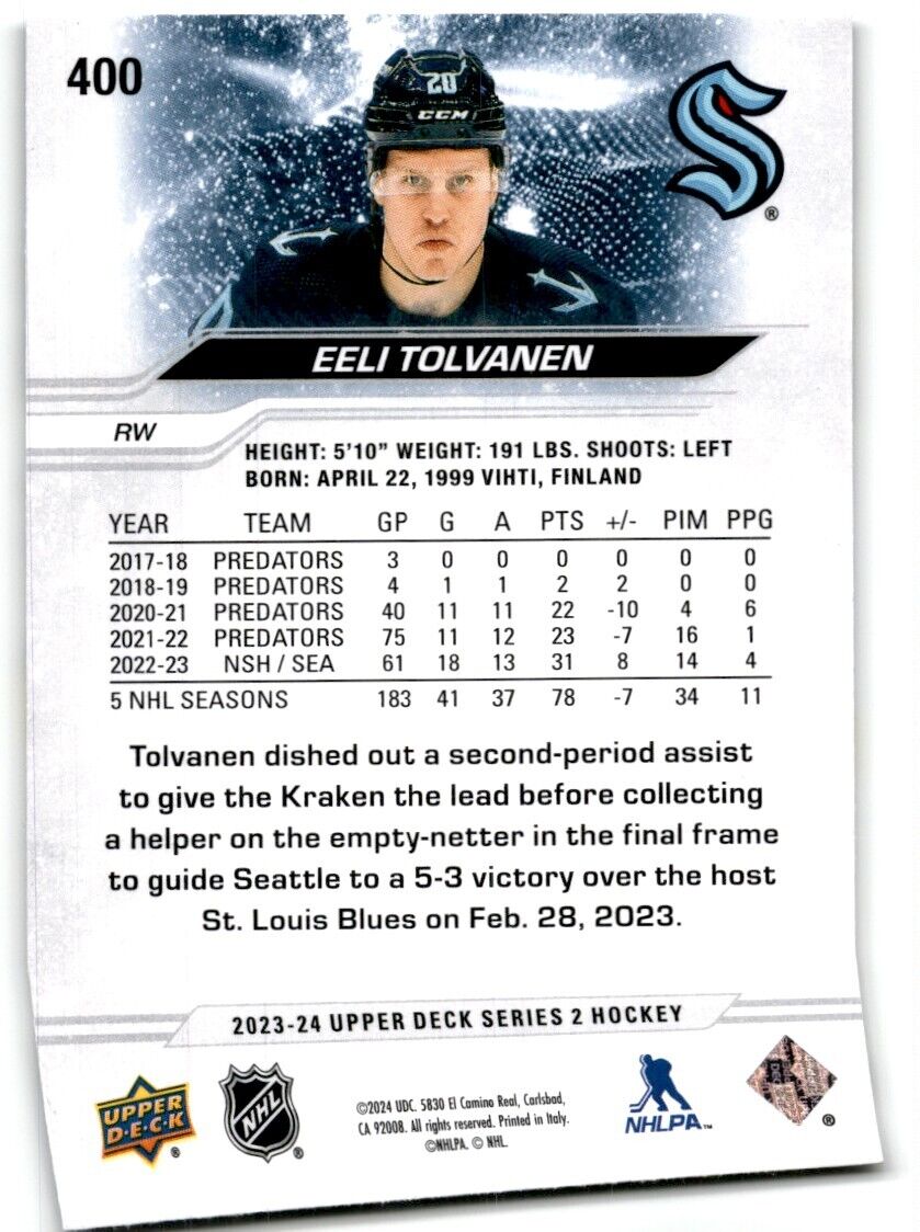 2023-24 Upper Deck Eeli Tolvanen Seattle Kraken #400