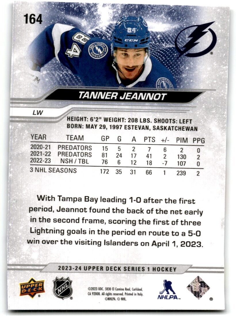 2023-24 Upper Deck Tanner Jeannot Tampa Bay Lightning #164