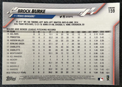 2020 Topps Chrome Brock Burke Rookie Texas Rangers #159