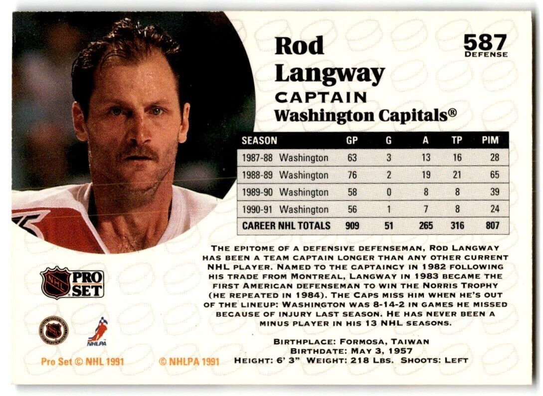 1991-92 Pro Set Rod Langway Washington Capitals #587