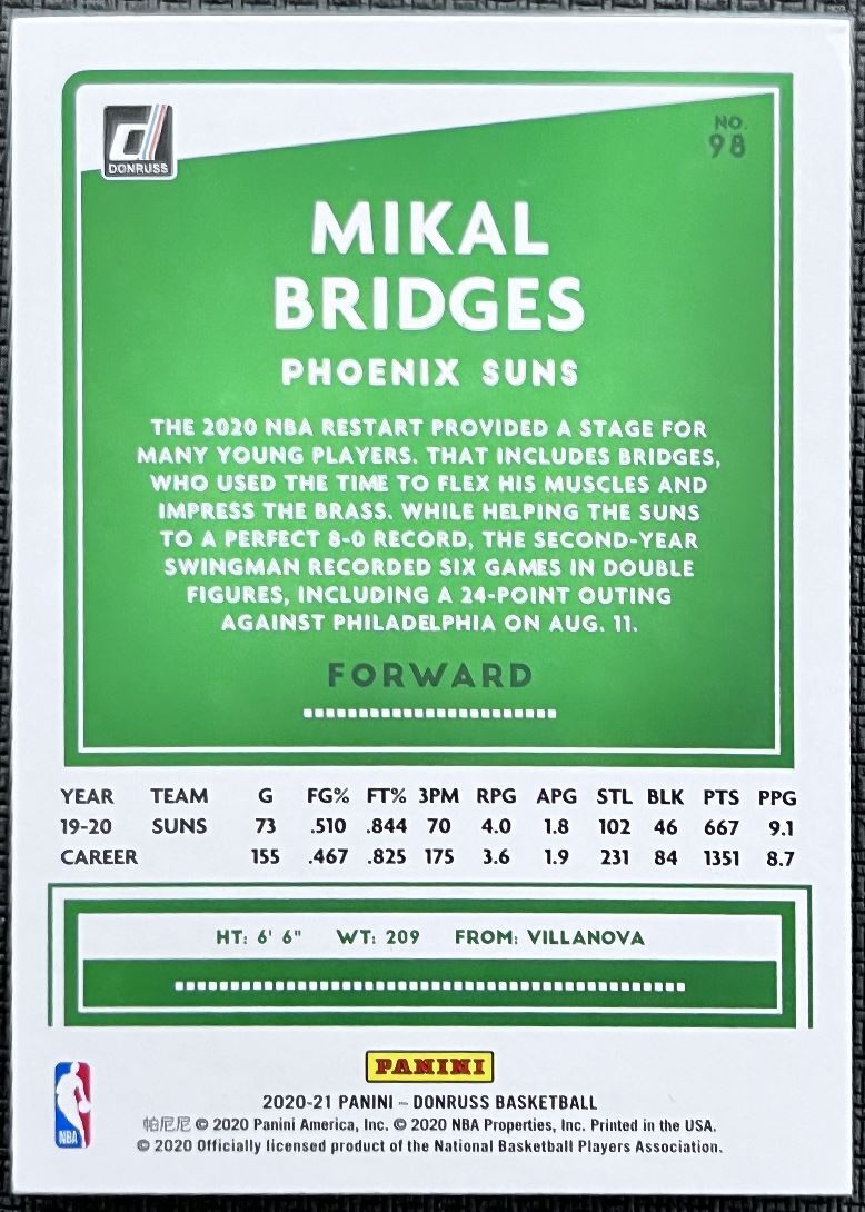 2020-21 Donruss Mikal Bridges Phoenix Suns #98