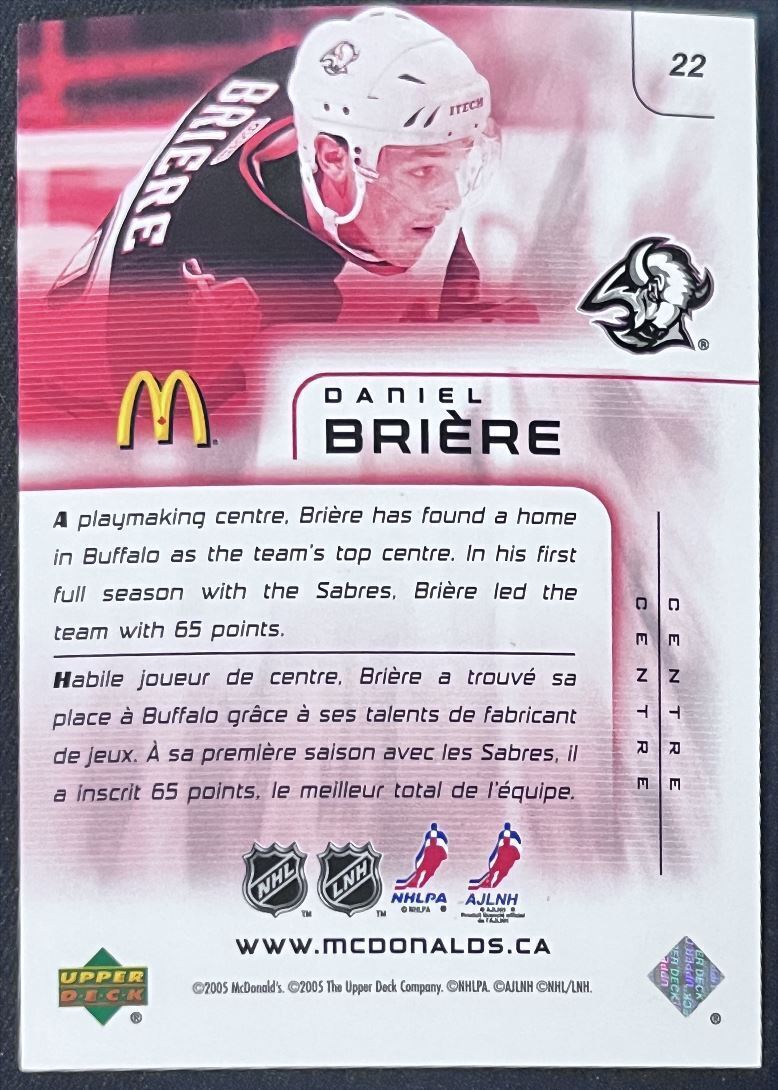 2005-06 Upper Deck McDonald's Daniel Briere Buffalo Sabres #22