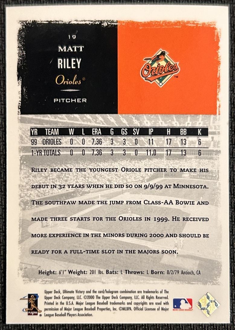 2000 Upper Deck Ultimate Victory Matt Riley Baltimore Orioles #19