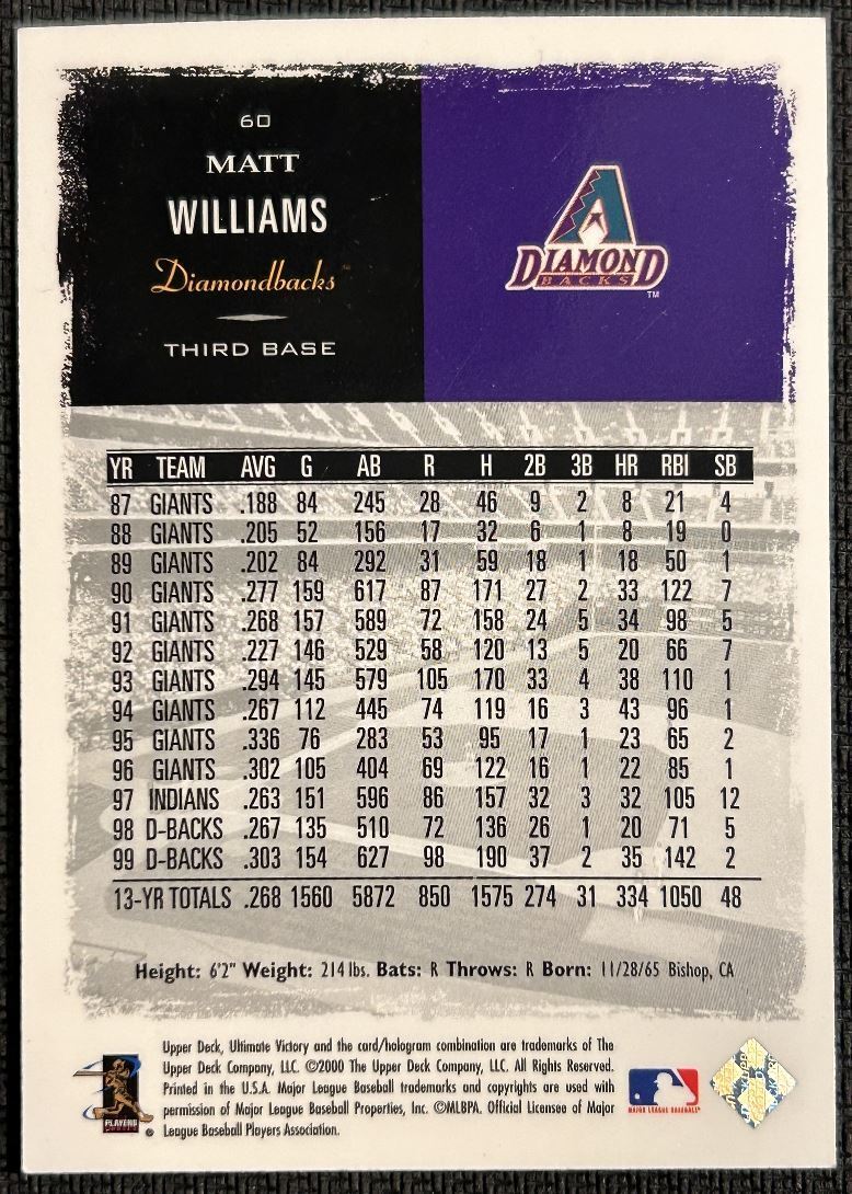 1999 Victory Matt Williams Arizona Diamondbacks #60