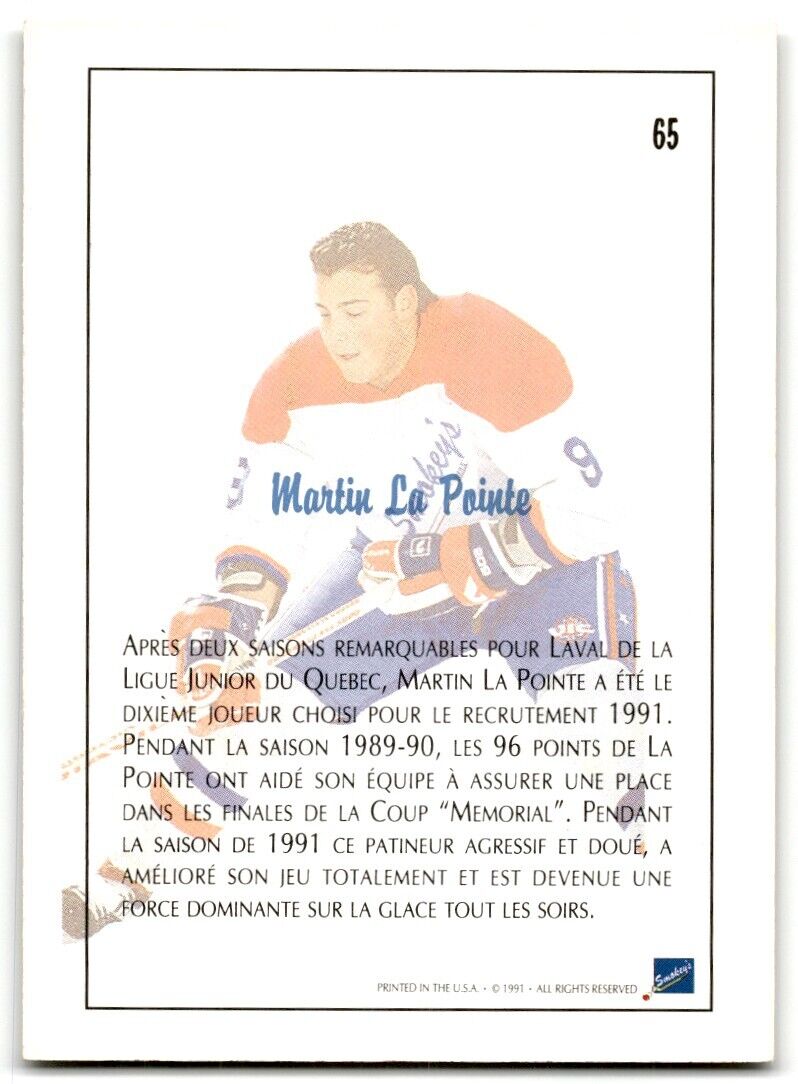 1991-92 Ultimate Draft French Martin Lapointe Detroit Red Wings #65