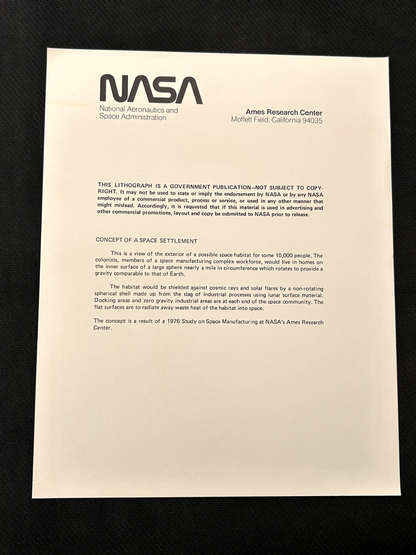 NASA Concept of a space settlement official litho