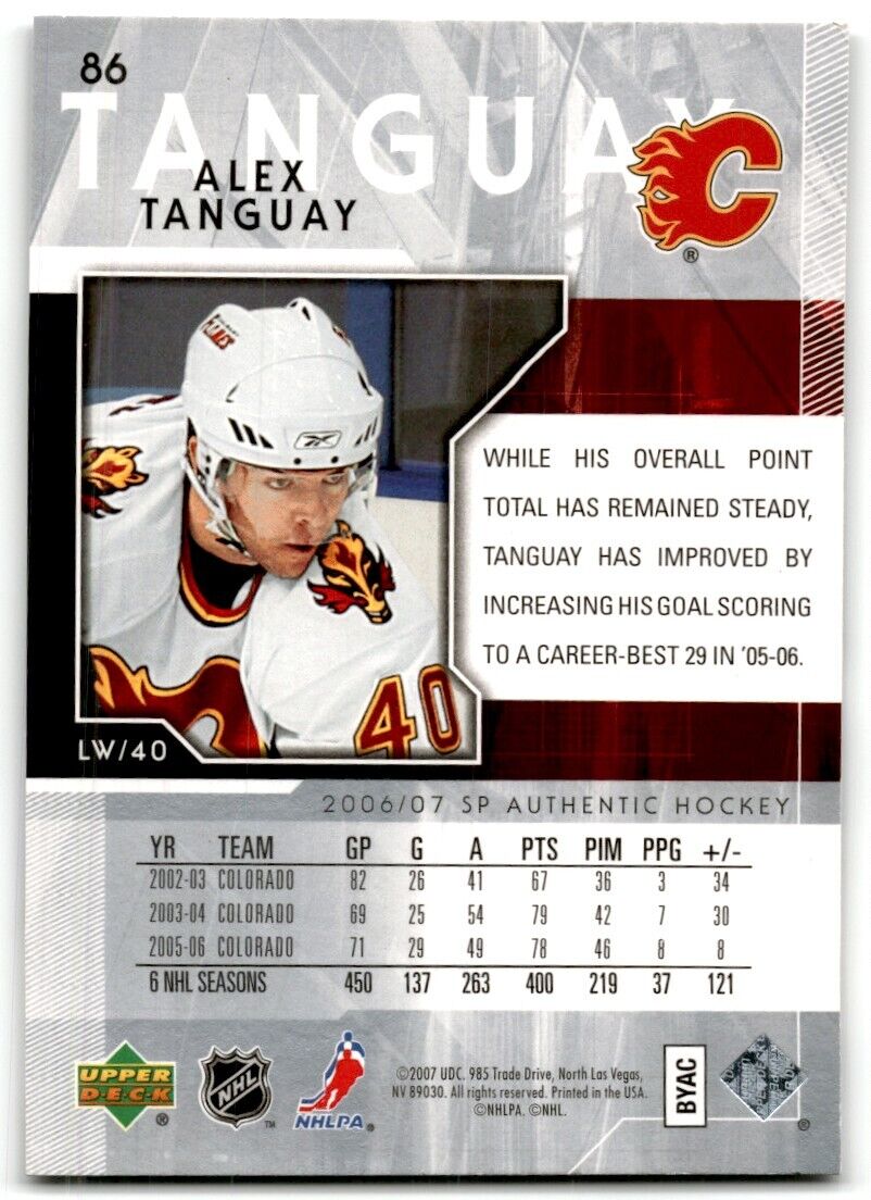 2006-07 SP Authentic Alex Tanguay Calgary Flames #86