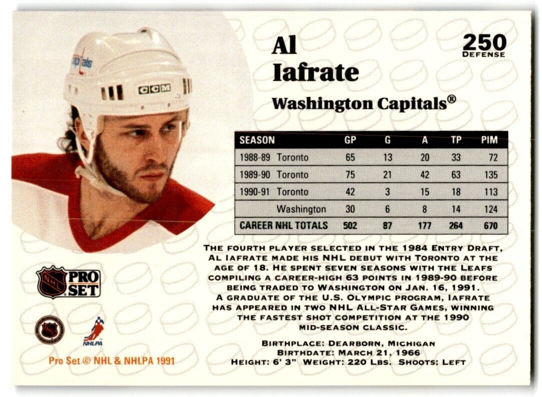 1991-92 Pro Set Al Iafrate Washington Capitals #250