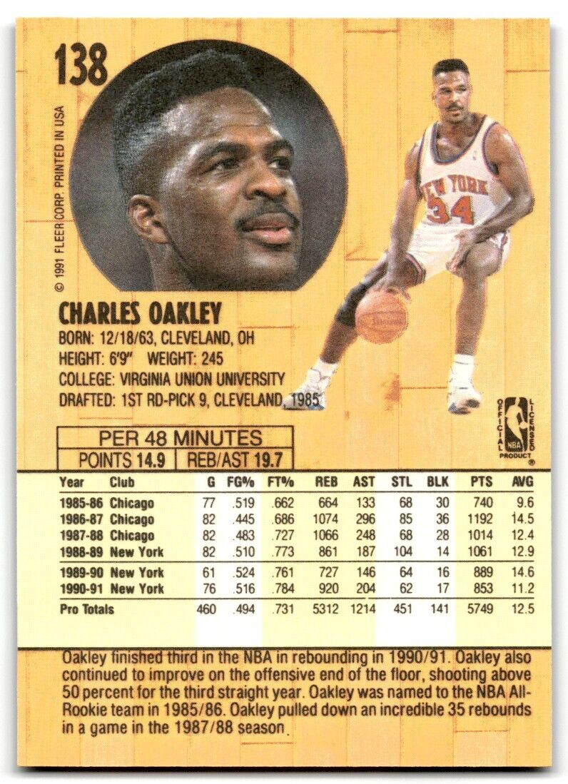 1991-92 Fleer Charles Oakley New York Knicks #138