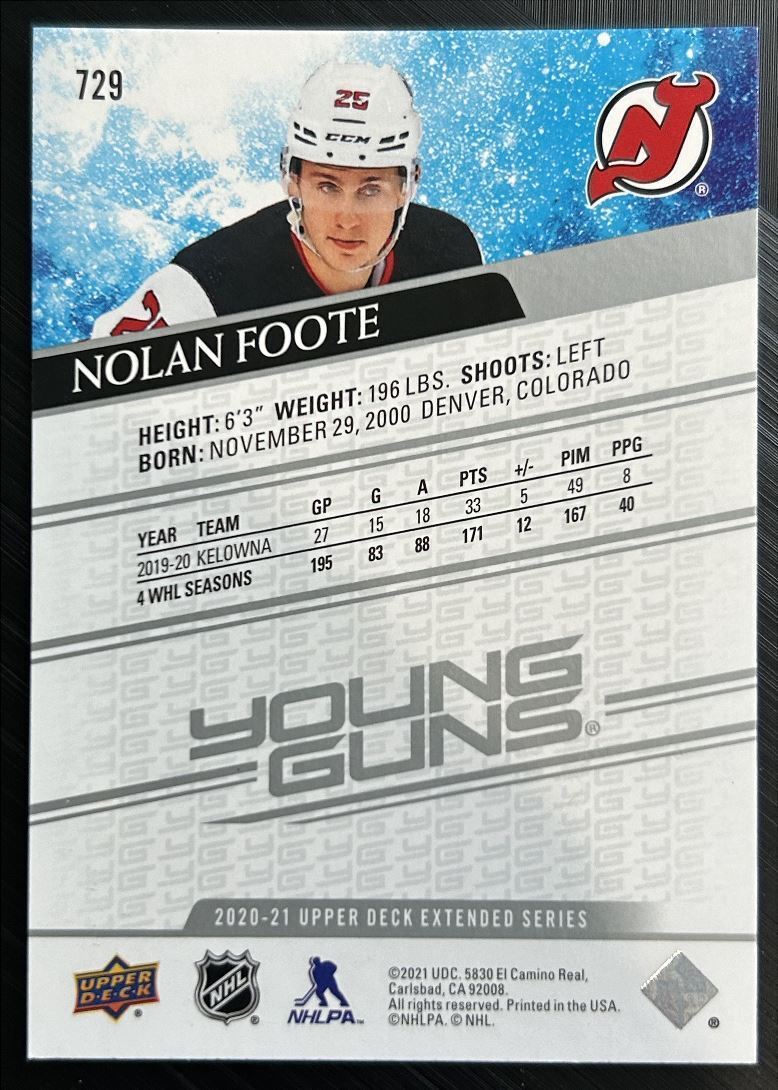 2020-21 Upper Deck Young Guns Nolan Foote Rookie New Jersey Devils #729