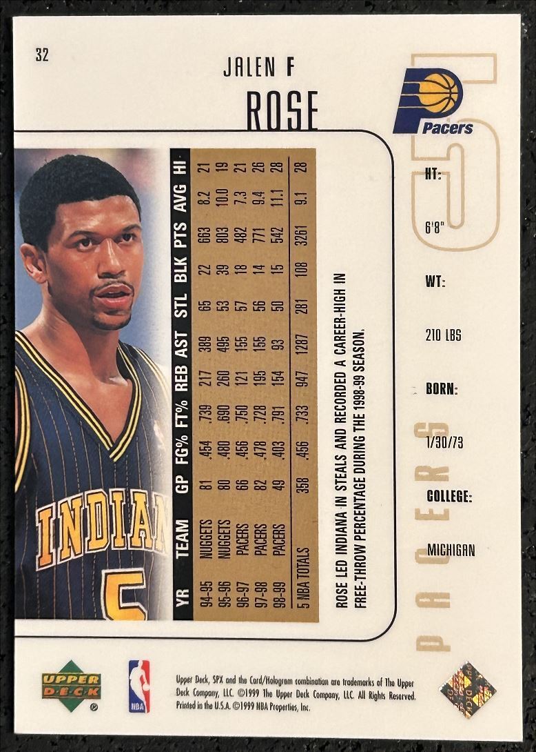 1999-00 Upper Deck SPx Jalen Rose Indiana Pacers #32