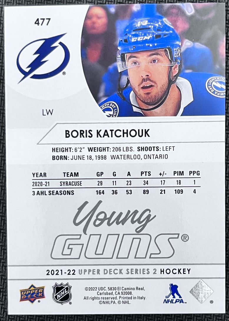 2021-22 Upper Deck Boris Katchouk Rookie Tampa Bay Lightning #477