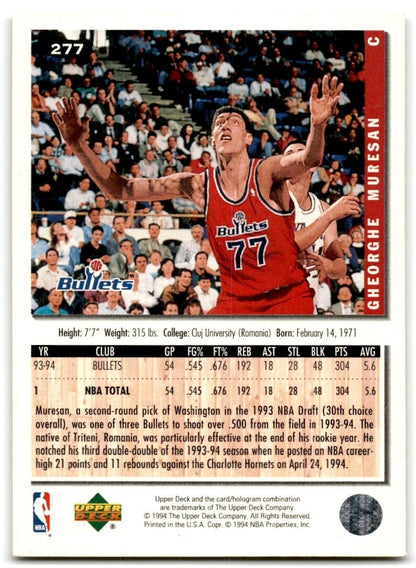 1995-96 Collector's Choice European Stickers Gheorghe Muresan Washington Bullets