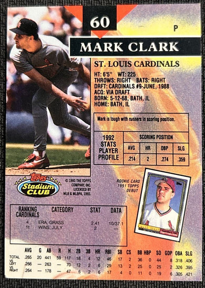 1993 Topps Stadium Club Mark Clark St. Louis Cardinals #60