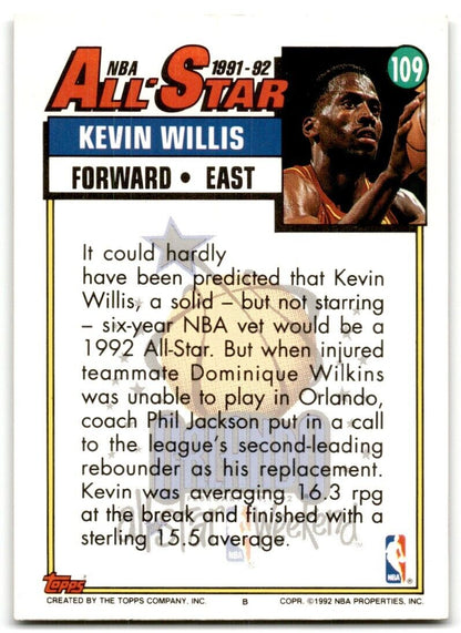 1992-93 Topps Kevin Willis Atlanta Hawks #109