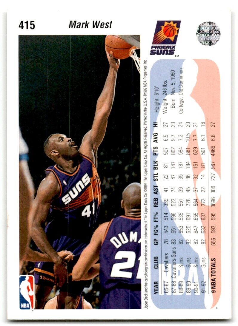 1992-93 Upper Deck Mark West Phoenix Suns #415