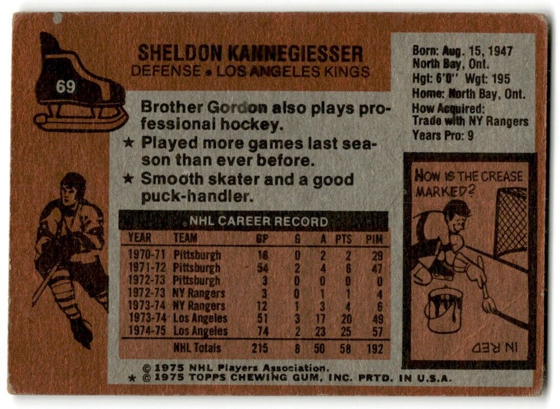 1975-76 Topps Sheldon Kannegiesser Los Angeles Kings #69