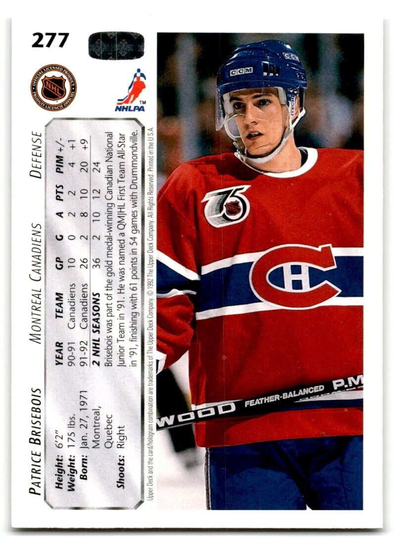 1992-93 Upper Deck Patrice Brisebois Montreal Canadiens #277