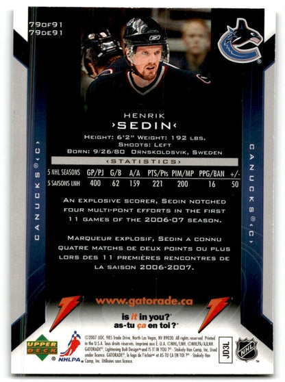 2006-07 Upper Deck Gatorade Henrik Sedin Vancouver Canucks #79