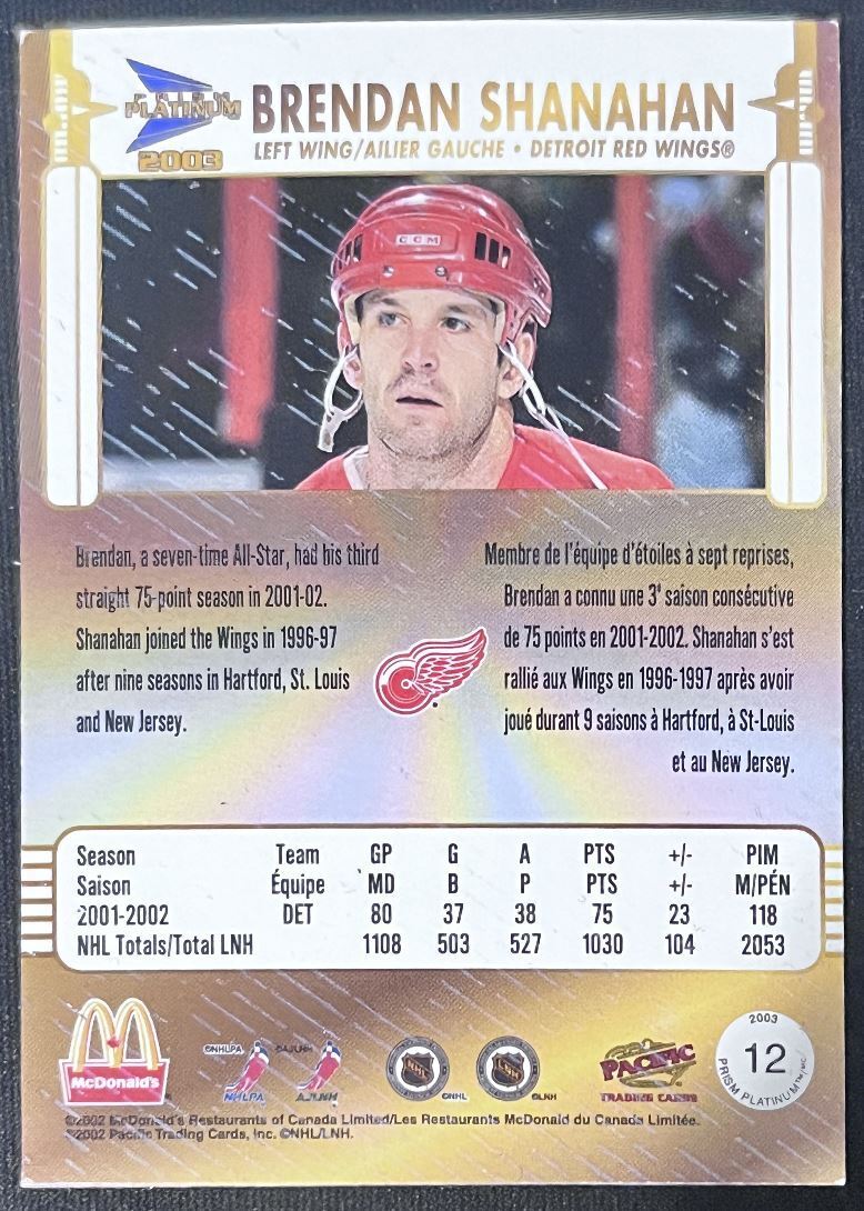 1997-98 Pacific McDonalds's Brendan Shanahan Detroit Red Wings #12