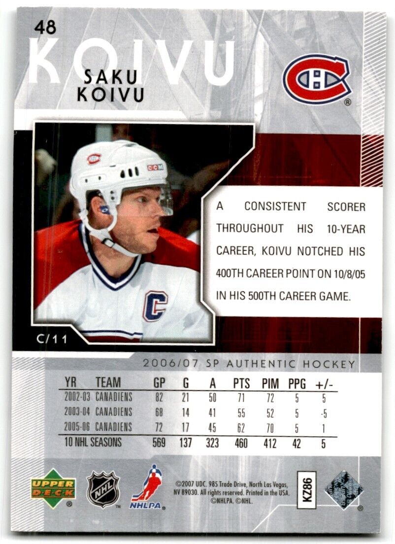 2006-07 SP Authentic Saku Koivu Montreal Canadiens #48