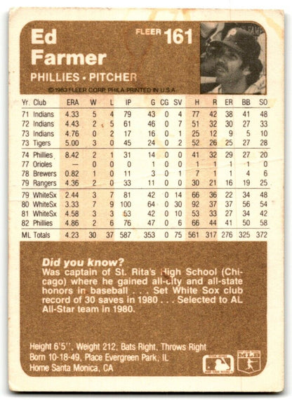 1983 Fleer Ed Farmer Philadelphia Phillies #161