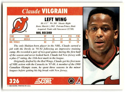 1992-93 Score Claude Vilgrain New Jersey Devils #326