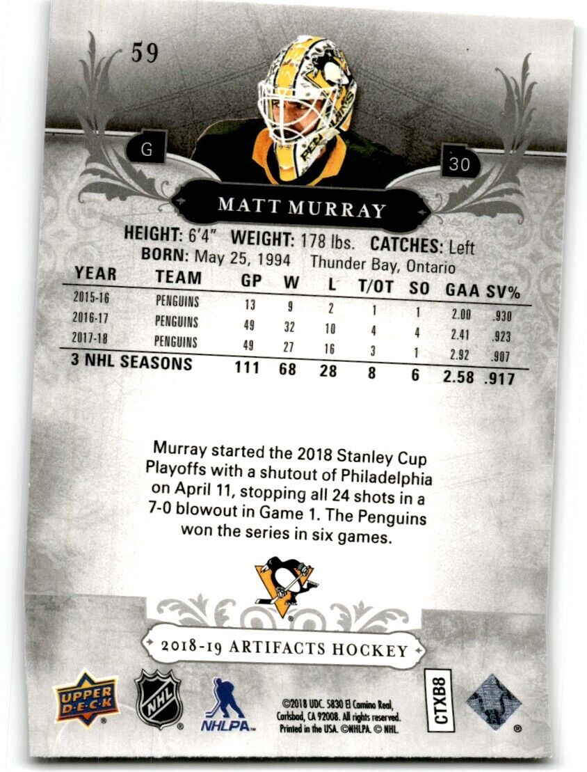 2018-19 Upper Deck Artifacts Matt Murray Pittsburgh Penguins #59