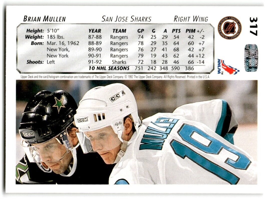 1992-93 Upper Deck Brian Mullen San Jose Sharks #317