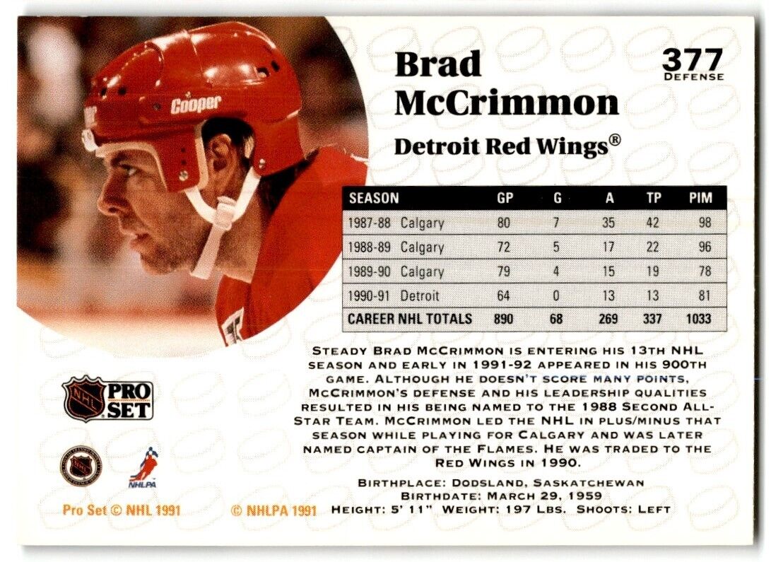 1991-92 Pro Set Brad McCrimmon Detroit Red Wings #377