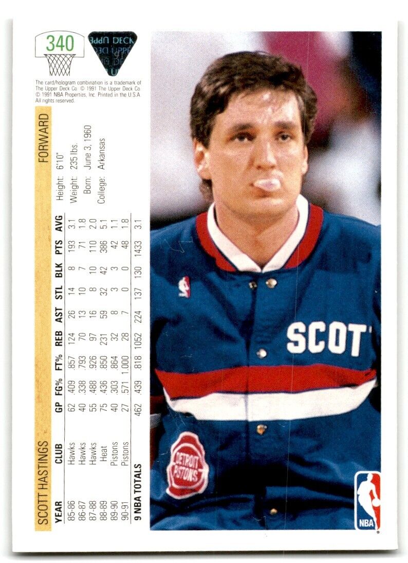 1991-92 Upper Deck Scott Hastings Detroit Pistons #340