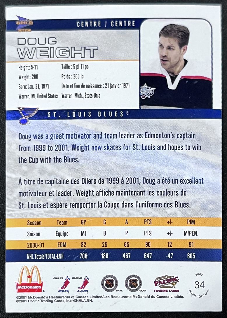 2001-02 Pacific McDonald's Doug Weight St. Louis Blues #34