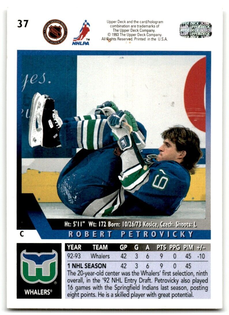 1993-94 Upper Deck Robert Petrovicky Hartford Whalers #37