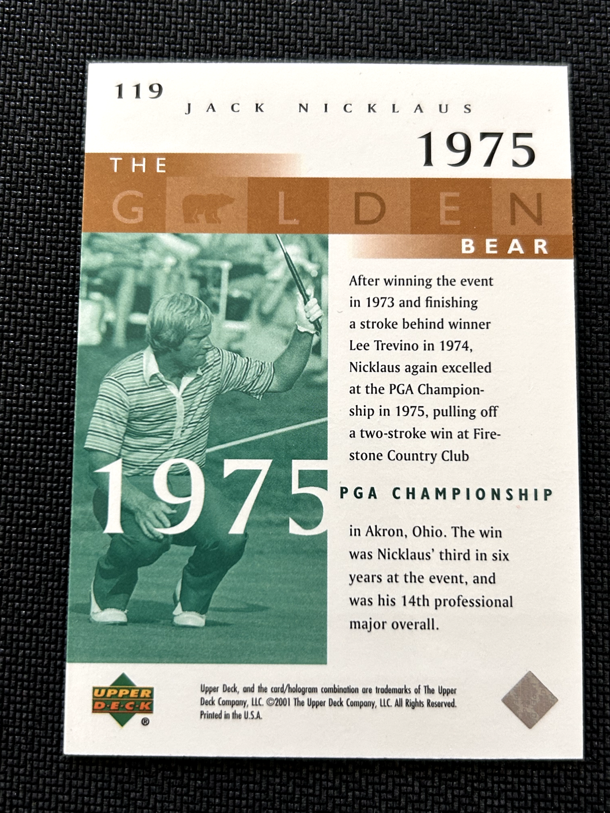 Jack Nicklaus 2001 Upper Deck Golf The Golden Bear #119 1975 PGA Championship