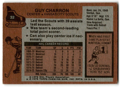 1975-76 Topps Guy Charron Kansas City Scouts #32