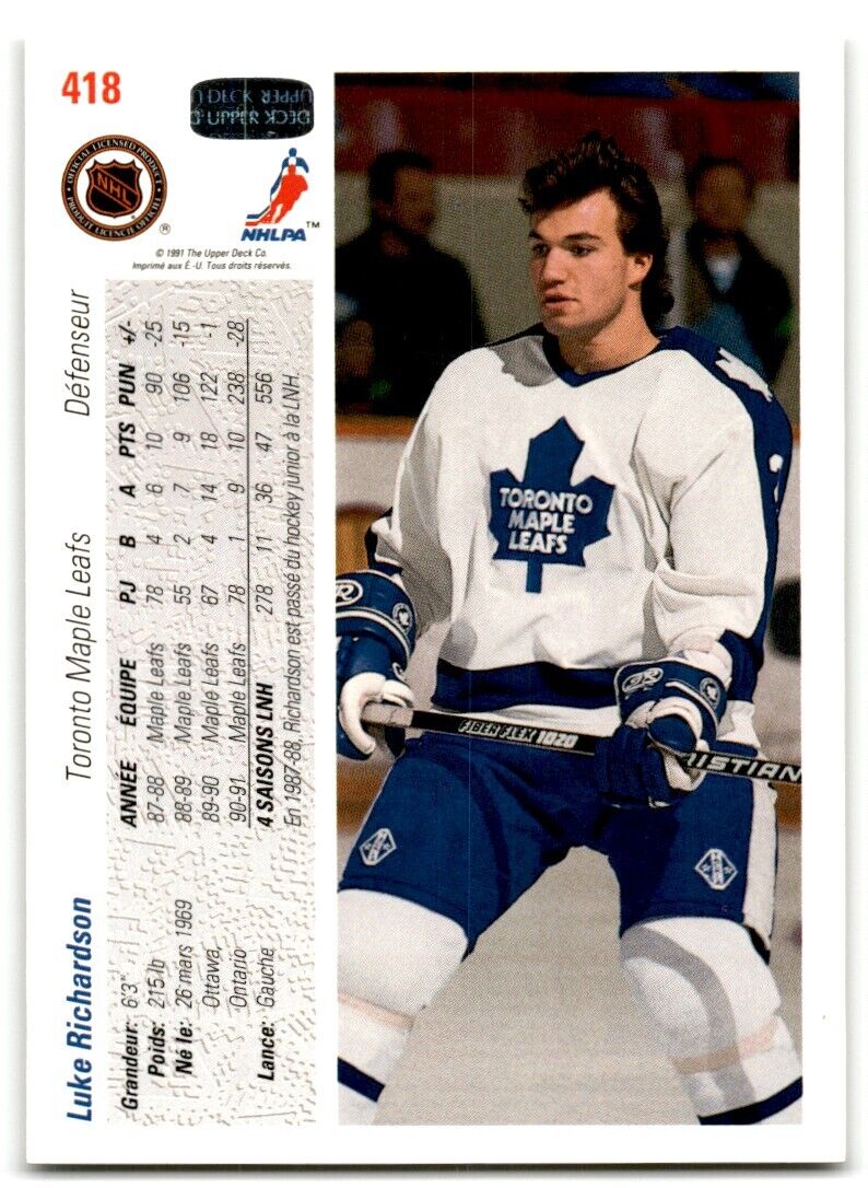 1991-92 Upper Deck French Luke Richardson Toronto Maple Leafs #418