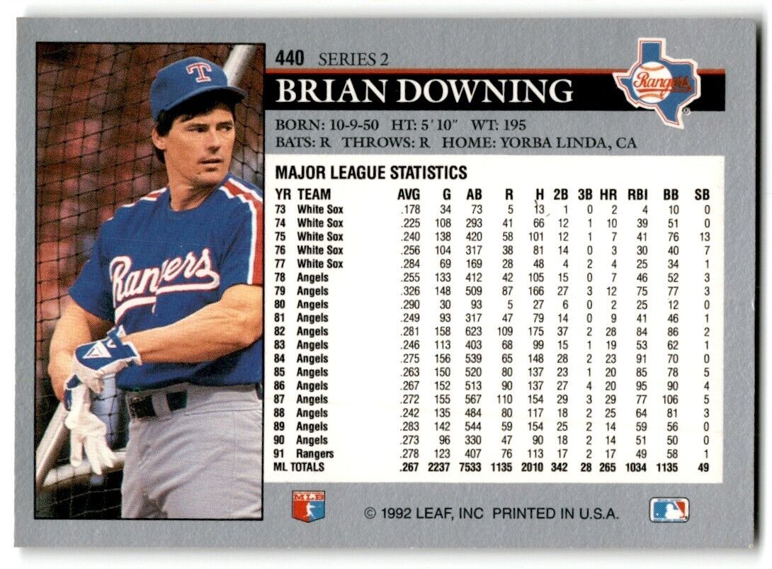 1992 Leaf Brian Downing Texas Rangers #440