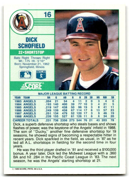 1989 Score Dick Schofield California Angels #16