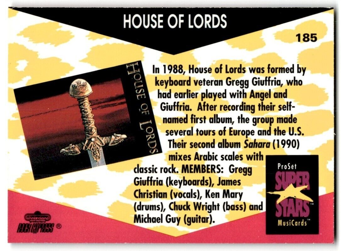 1991-92 ProSet Super Stars MusiCard House Of Lords #185