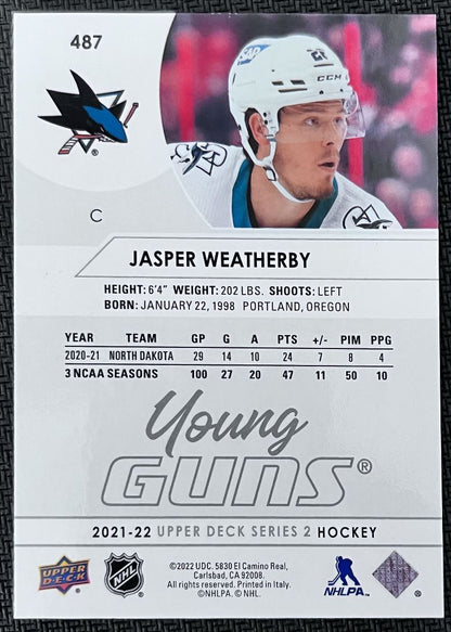 2021-22 Upper Deck Jasper Weatherby Rookie San Jose Sharks #487