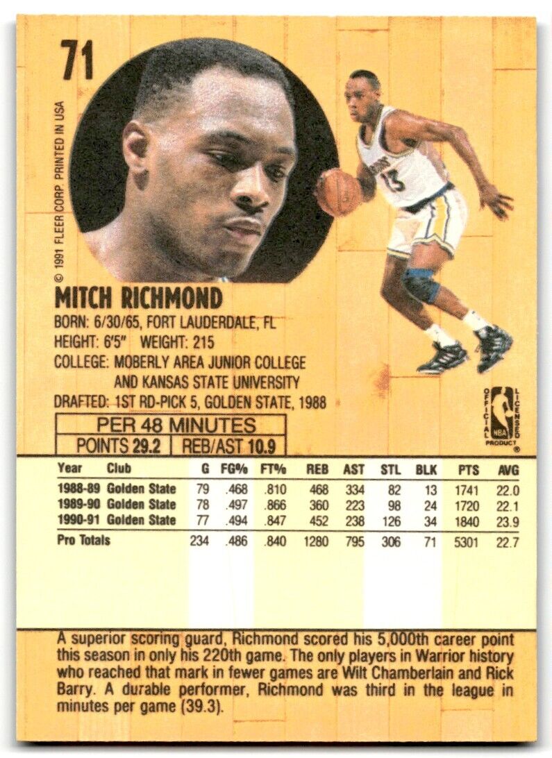 1991-92 Fleer Mitch Richmond Golden State Warriors #71