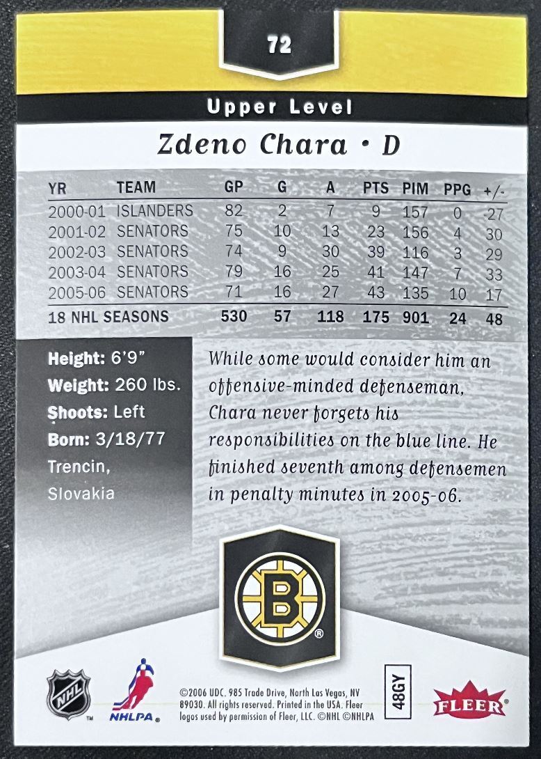 2006-07 Flair Showcase Zdeno Chara Boston Bruins #72