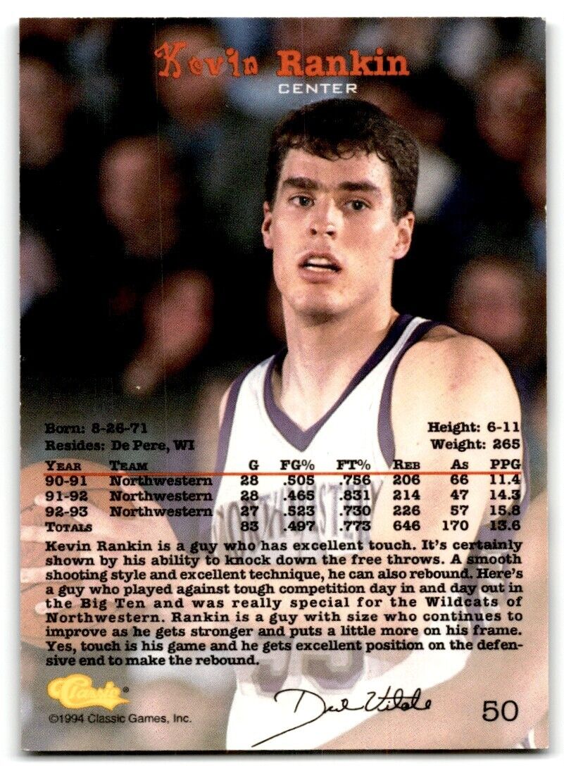 1994-95 Classic Draft Kevin Rankin Northwestern Wildcats #50