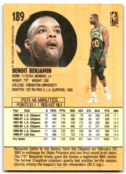 1991-92 Fleer Benoit Benjamin Seattle SuperSonics #189