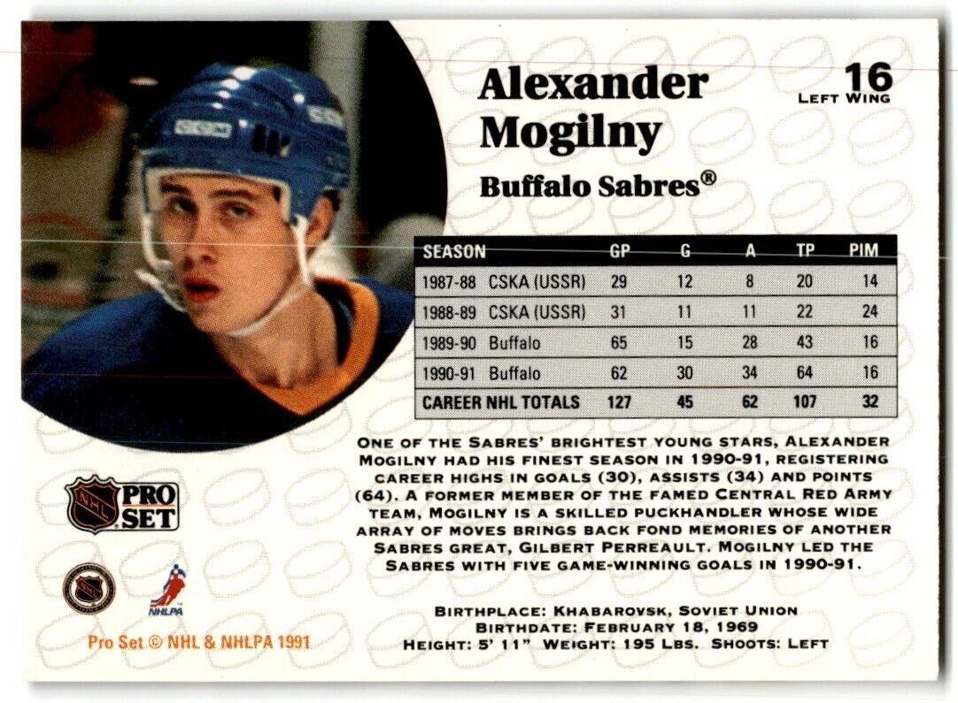 1991-92 Pro Set Alexander Mogilny Buffalo Sabres #16